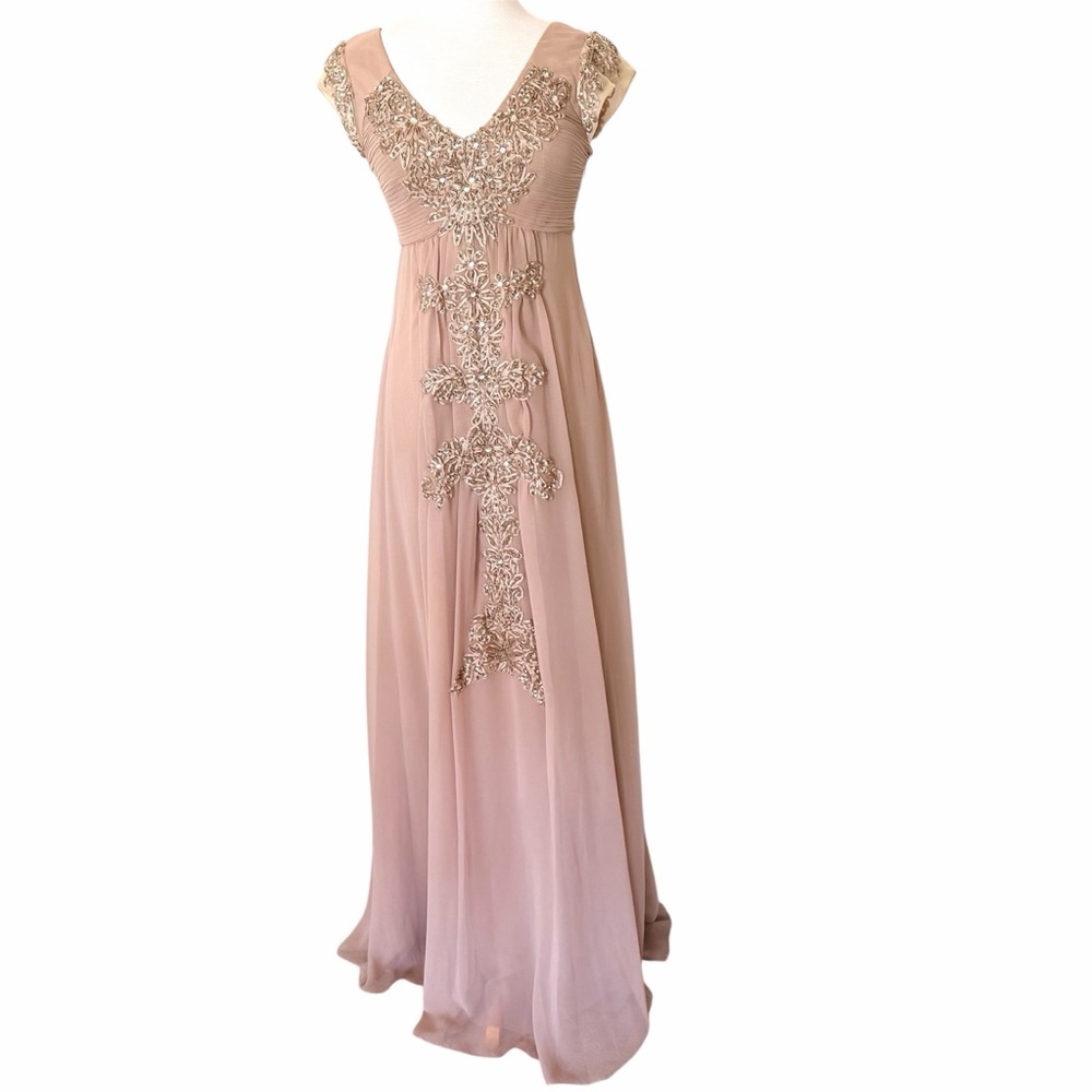 Sue Wong Formal Gown NWT Long Dress Embellished Beige and Gold Size 6